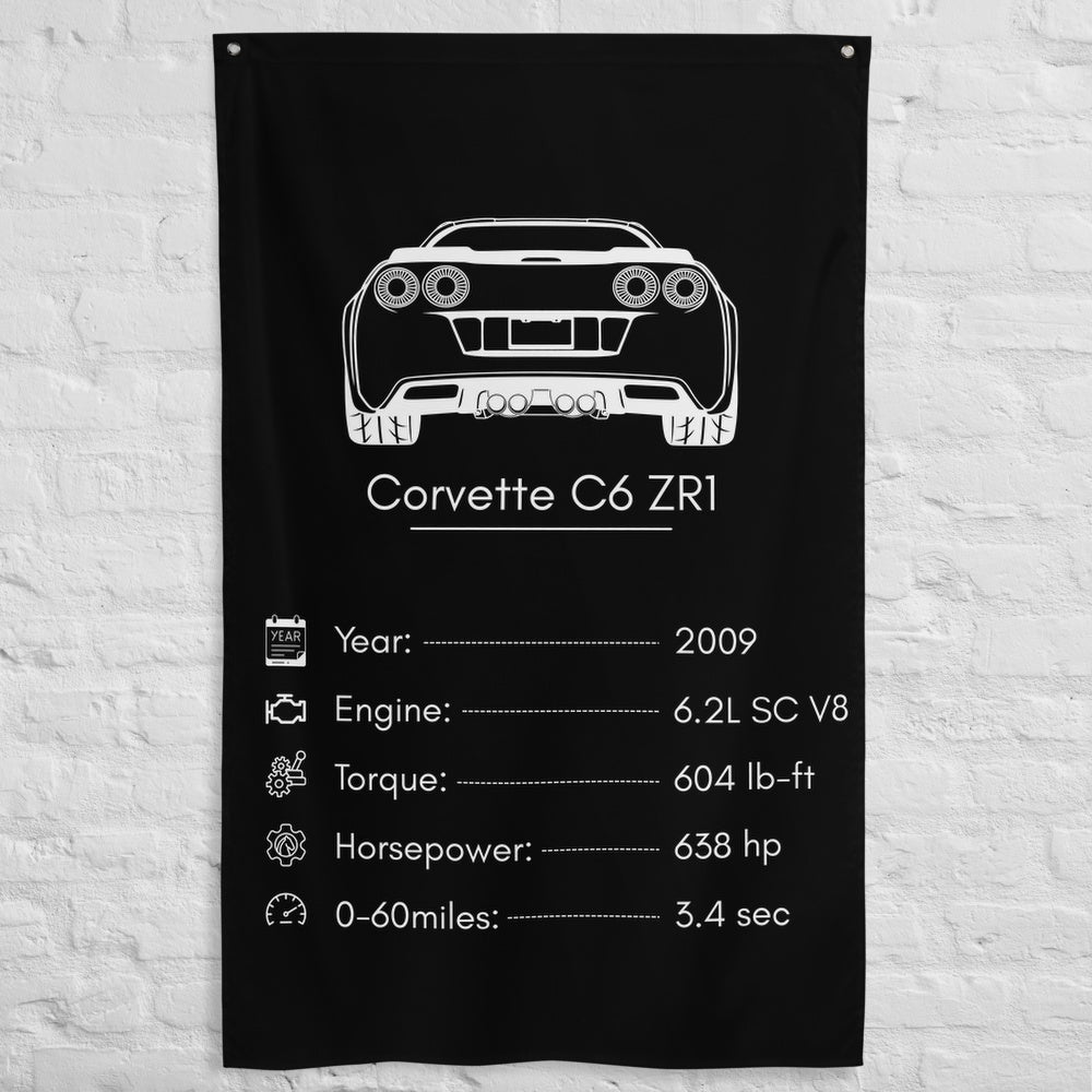 Chevrolet Corvette C6 ZR1 2009 car silhouette spec flag - White Brick Wall
