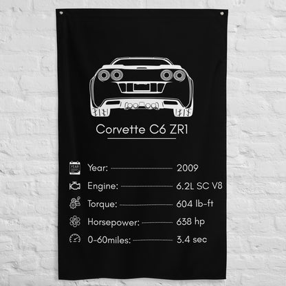 Chevrolet Corvette C6 ZR1 2009 car silhouette spec flag - White Brick Wall