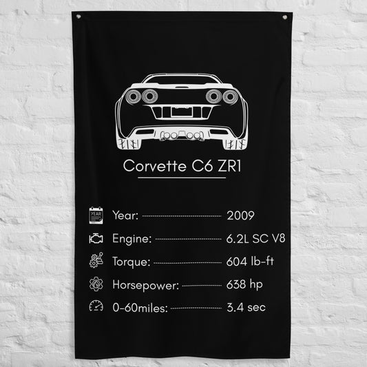 Chevrolet Corvette C6 ZR1 2009 car silhouette spec flag - White Brick Wall