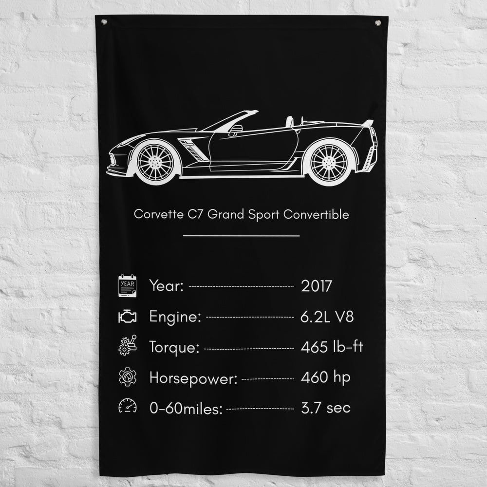 Chevrolet Corvette C7 Grand Sport Convertible 2017 car silhouette spec flag - White Brick Wall