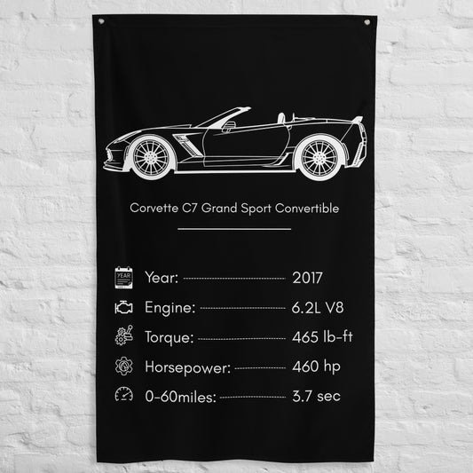 Chevrolet Corvette C7 Grand Sport Convertible 2017 car silhouette spec flag - White Brick Wall