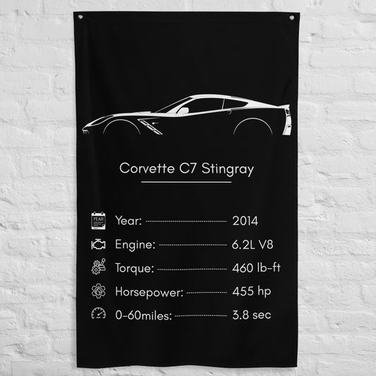 Chevrolet Corvette C7 Stingray 2014 car silhouette spec flag - White Brick Wall