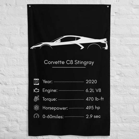 Chevrolet Corvette C8 Stingray 2020 car silhouette spec flag - White Brick Wall