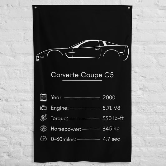 Chevrolet Corvette Coupe C5 2000 car silhouette spec flag - White Brick Wall
