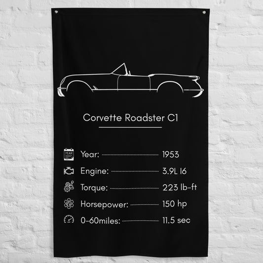 Chevrolet Corvette Roadster C1 1953 car silhouette spec flag - White Brick Wall