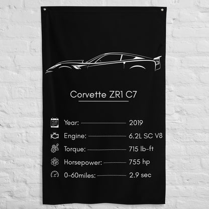 Chevrolet Corvette ZR1 C7 2019 car silhouette spec flag - White Brick Wall