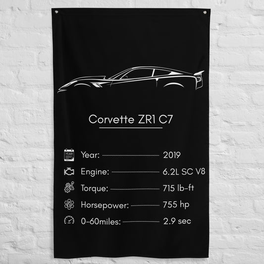 Chevrolet Corvette ZR1 C7 2019 car silhouette spec flag - White Brick Wall