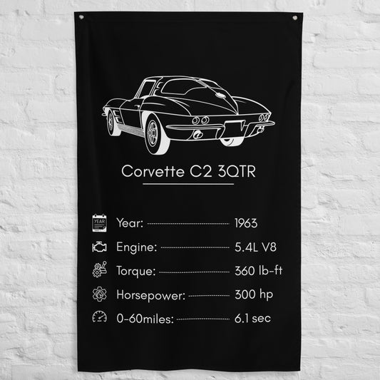 Chevrolet Corvette C2 3QTR 1963 car silhouette spec flag - White Brick Wall