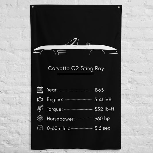 Chevrolet Corvette C2 Sting Ray Convertible 1963 car silhouette spec flag - White Brick Wall