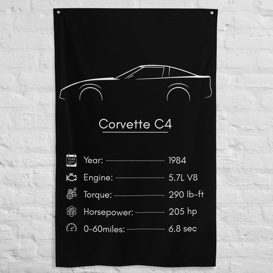 Chevrolet Corvette C4 1984 car silhouette spec flag - White Brick Wall