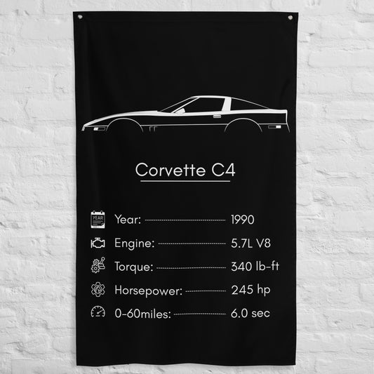 Chevrolet Corvette C4 1990 (Design 2) car silhouette spec flag - White Brick Wall