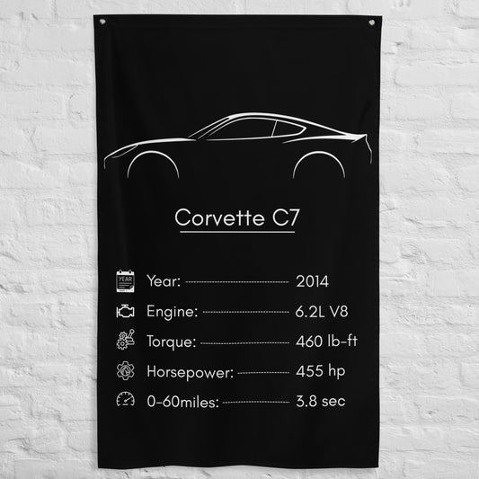 Chevrolet Corvette C7 2014 car silhouette spec flag - White Brick Wall
