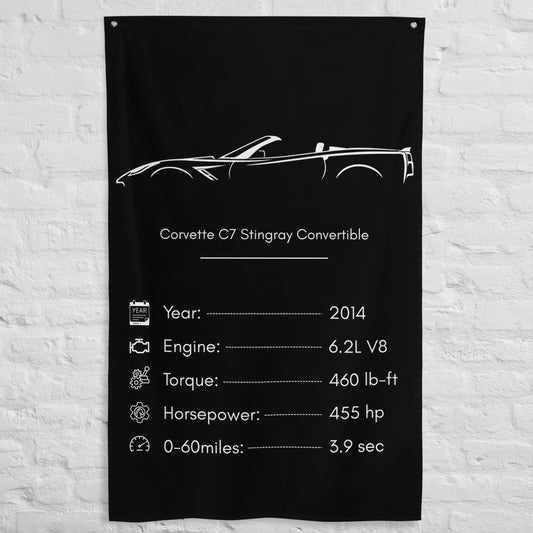 Chevrolet Corvette C7 Stingray Convertible 2014 car silhouette spec flag - White Brick Wall