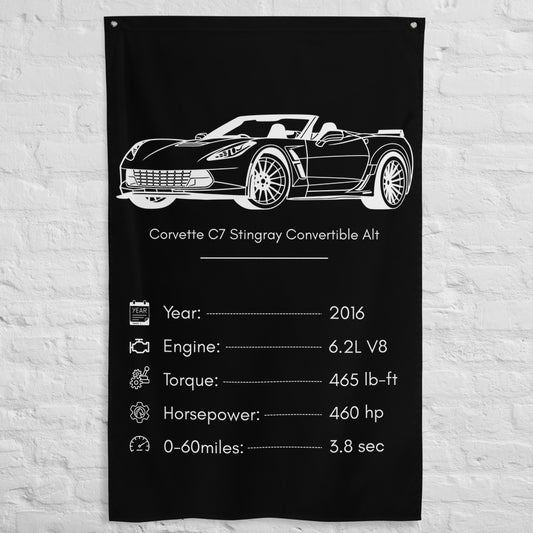 Chevrolet Corvette C7 Stingray Convertible 2016 car silhouette spec flag - White Brick Wall