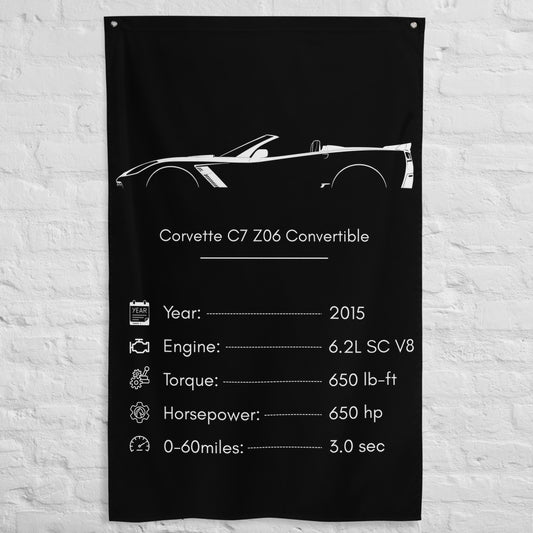 Chevrolet Corvette C7 Z06 Convertible 2015 car silhouette spec flag - White Brick Wall