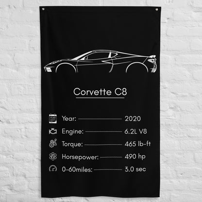 Chevrolet Corvette C8 2020 car silhouette spec flag - White Brick Wall