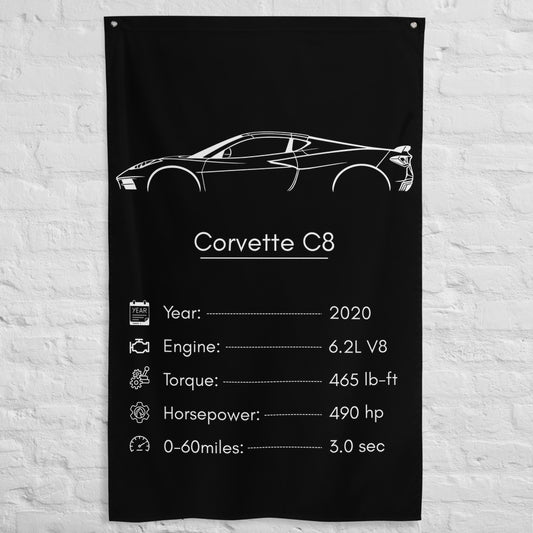 Chevrolet Corvette C8 2020 car silhouette spec flag - White Brick Wall