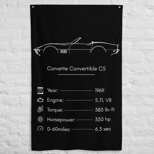 Chevrolet Corvette Convertible C5 1969 car silhouette spec flag - White Brick Wall