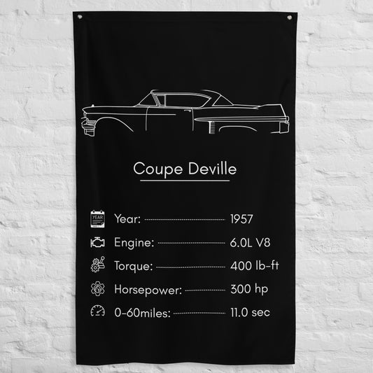 Cadillac Coupe Deville 1957 car silhouette spec flag - White Brick Wall