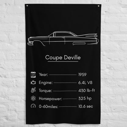 Cadillac Coupe Deville 1959 car silhouette spec flag - White Brick Wall