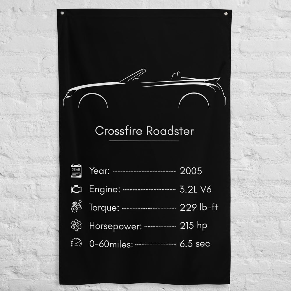 Chrysler Crossfire Roadster 2005 car silhouette spec flag - White Brick Wall