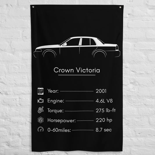 Ford Crown Victoria 2001 car silhouette spec flag - White Brick Wall