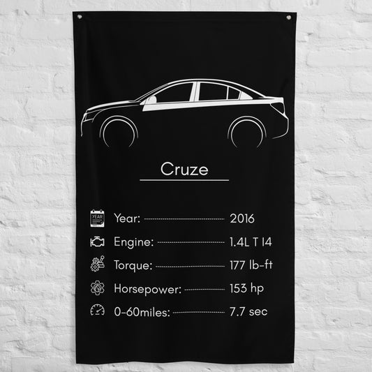 Chevrolet Cruze 2016 car silhouette spec flag - White Brick Wall