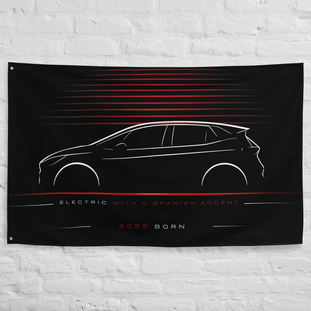 Cupra Born 2022 car silhouette flag - White Brick Wall