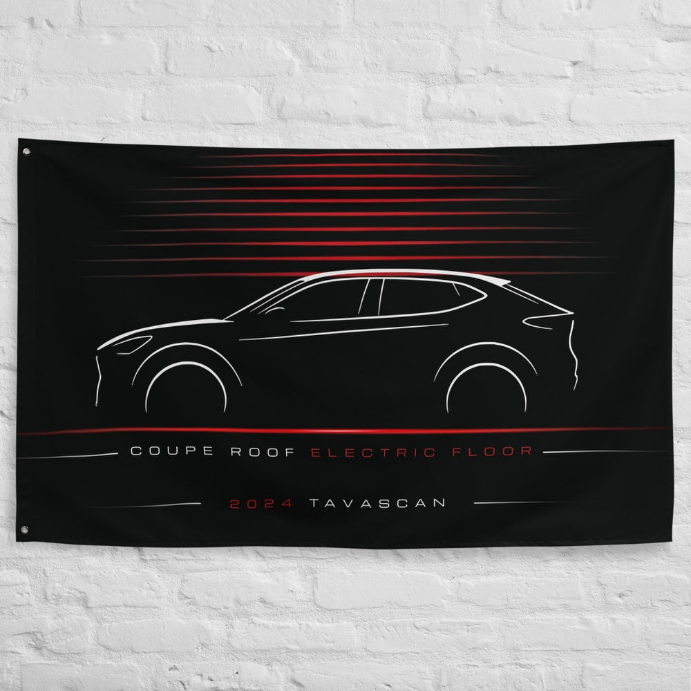 Cupra Tavascan 2024 car silhouette flag - White Brick Wall