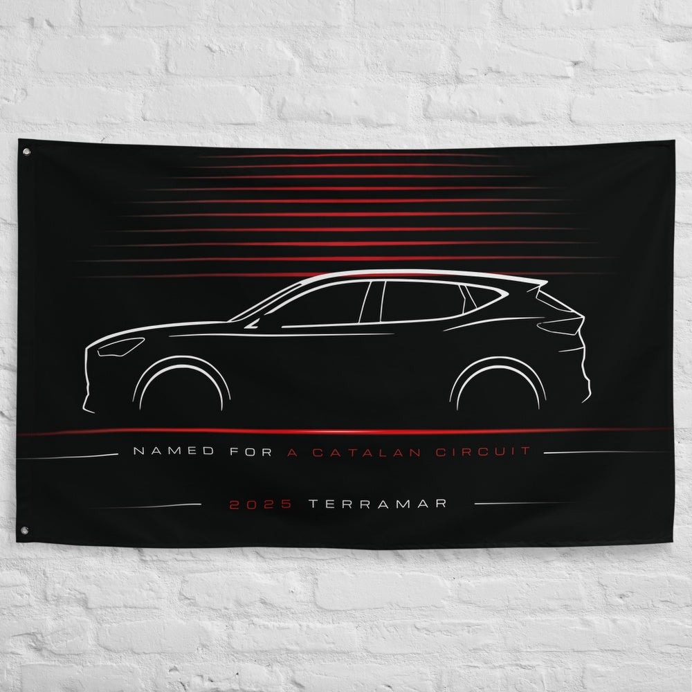 Cupra Terramar 2025 car silhouette flag - White Brick Wall