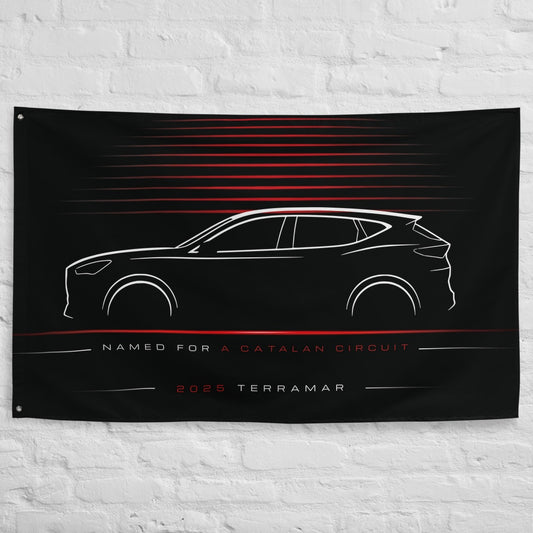 Cupra Terramar 2025 car silhouette flag - White Brick Wall