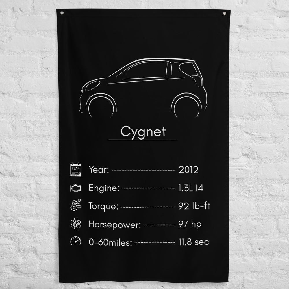 Aston Martin Cygnet 2012 car silhouette spec flag - White Brick Wall