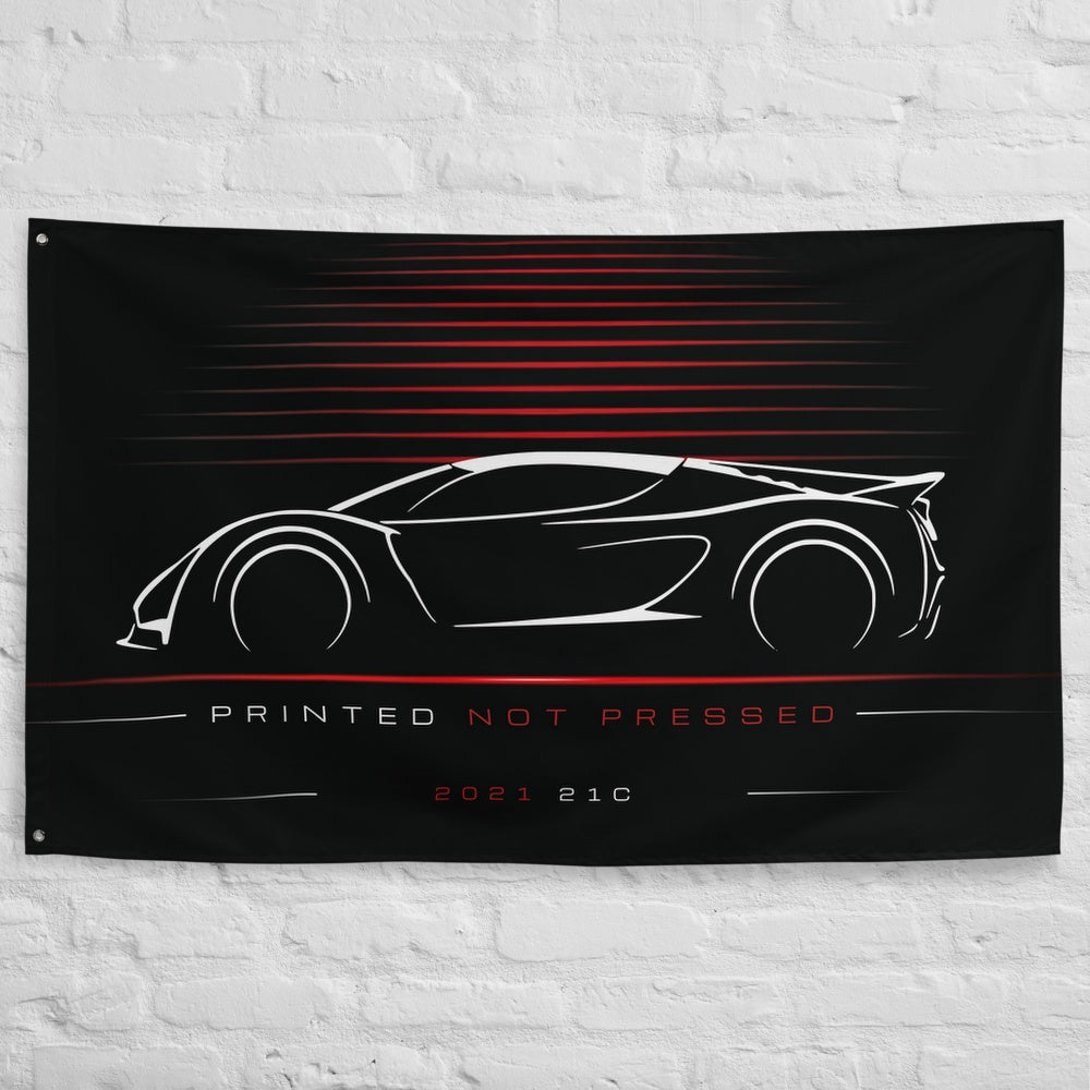 Czinger 21C 2021 car silhouette flag - White Brick Wall