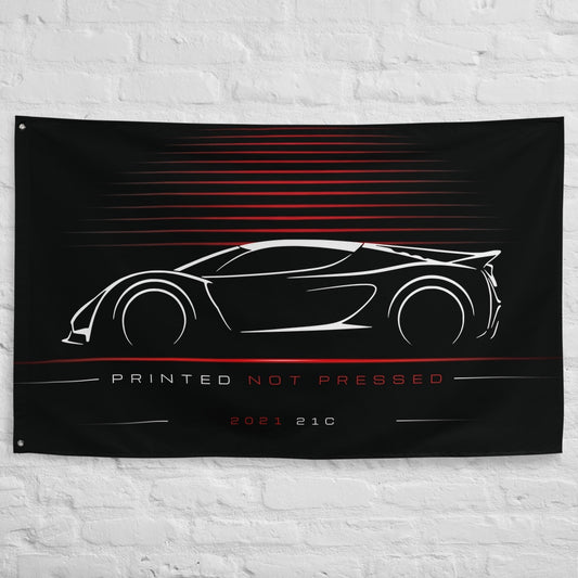 Czinger 21C 2021 car silhouette flag - White Brick Wall