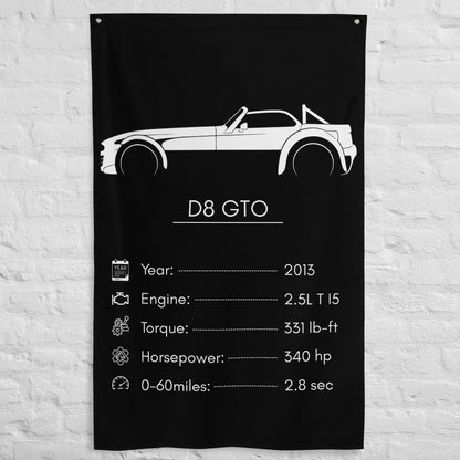 Donkervoort D8 GTO 2013 car silhouette spec flag - White Brick Wall