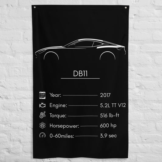 Aston Martin DB11 2017 car silhouette spec flag - White Brick Wall