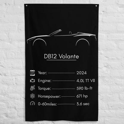Aston Martin DB12 Volante 2024 car silhouette spec flag - White Brick Wall