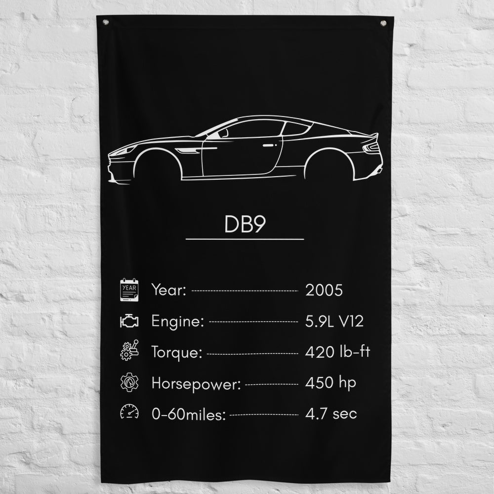 Aston Martin DB9 2005 car silhouette spec flag - White Brick Wall