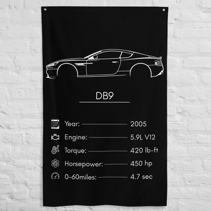 Aston Martin DB9 2005 car silhouette spec flag - White Brick Wall