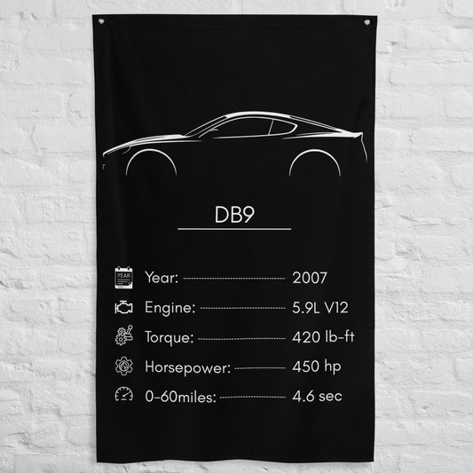 Aston Martin DB9 2007 car silhouette spec flag - White Brick Wall
