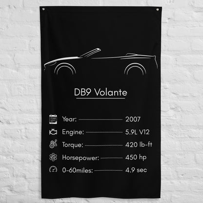 Aston Martin DB9 Volante 2007 car silhouette spec flag - White Brick Wall