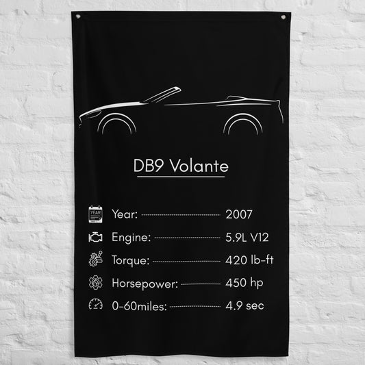 Aston Martin DB9 Volante 2007 car silhouette spec flag - White Brick Wall