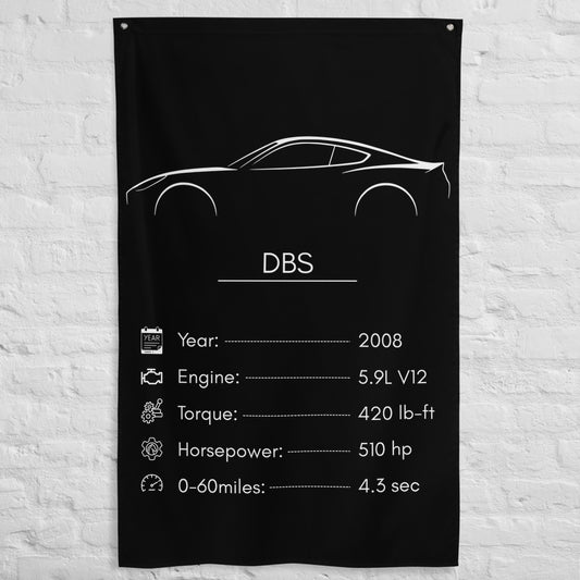 Aston Martin DBS 2008 car silhouette spec flag - White Brick Wall