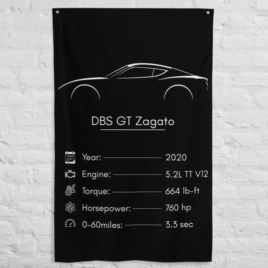 Aston Martin DBS GT Zagato 2020 car silhouette spec flag - White Brick Wall