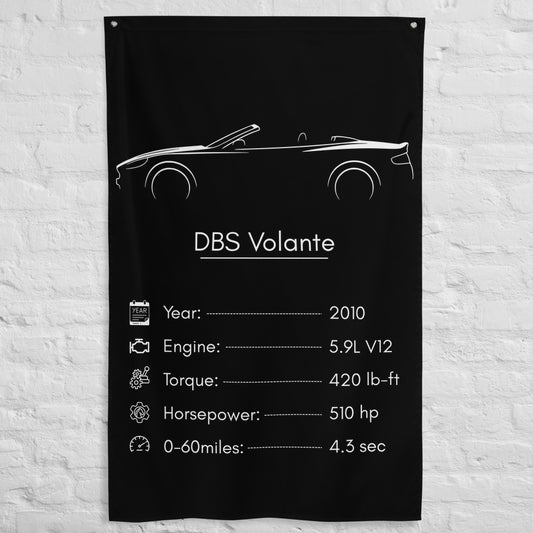 Aston Martin DBS Volante 2010 car silhouette spec flag - White Brick Wall