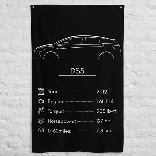 Citroen DS5 2012 car silhouette spec flag - White Brick Wall