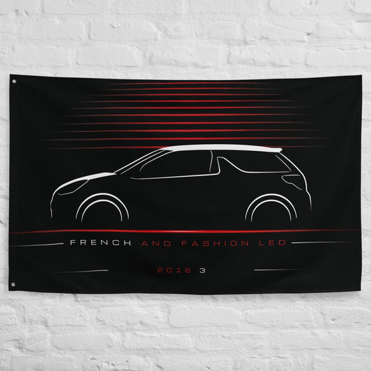 DS 3 2016 car silhouette flag - White Brick Wall