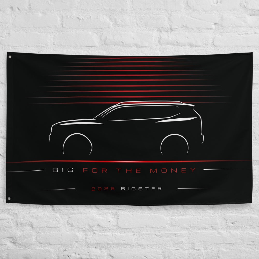 Dacia Bigster 2025 car silhouette flag - White Brick Wall