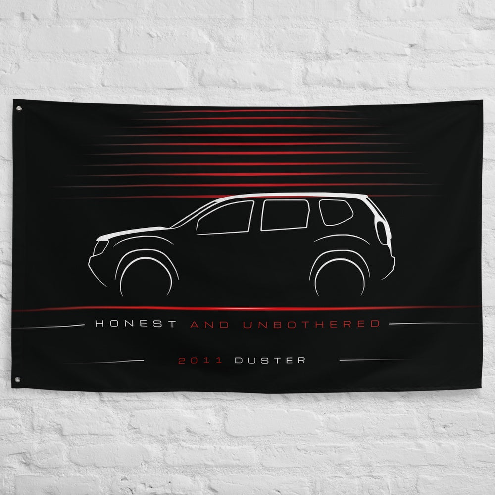 Dacia Duster 2011 car silhouette flag - White Brick Wall