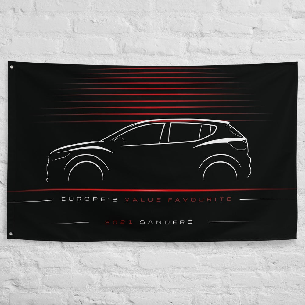 Dacia Sandero 2021 car silhouette flag - White Brick Wall
